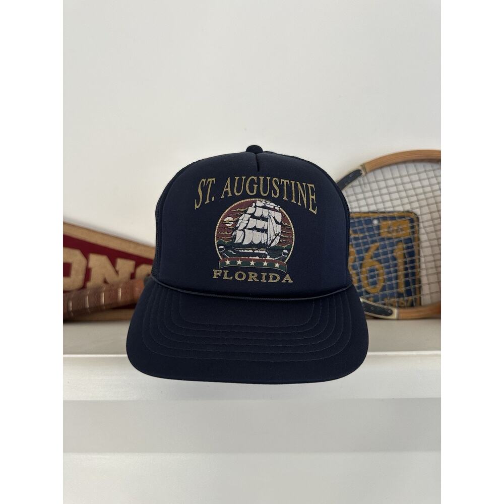 Vintage St Augustine Florida Youngan Navy Trucker Snapback Hat
